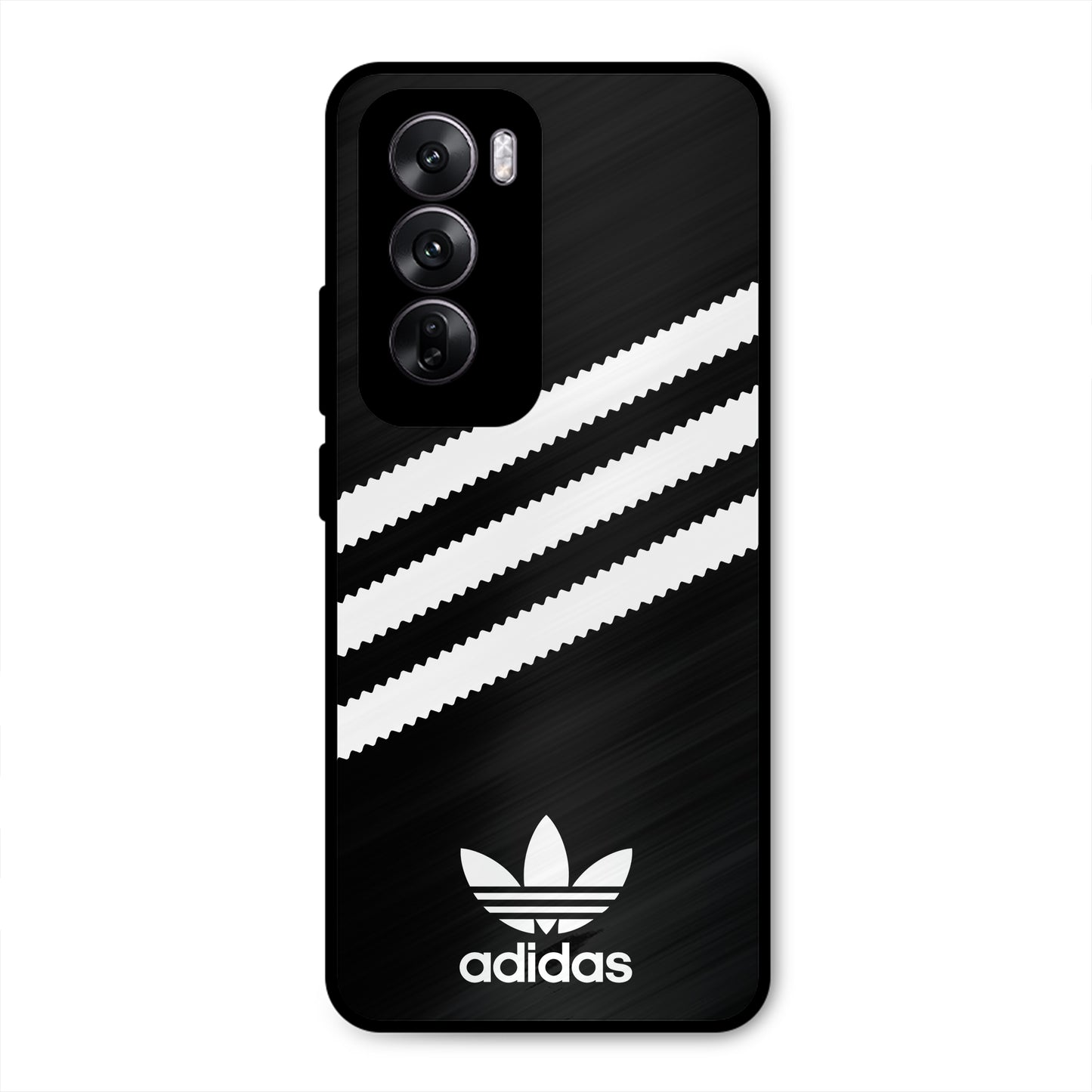 ADIDAS BLACK WHITE STRIPE WAVES PREMIUM GLOSSY PHONECASE FOR OPPO RENO 12