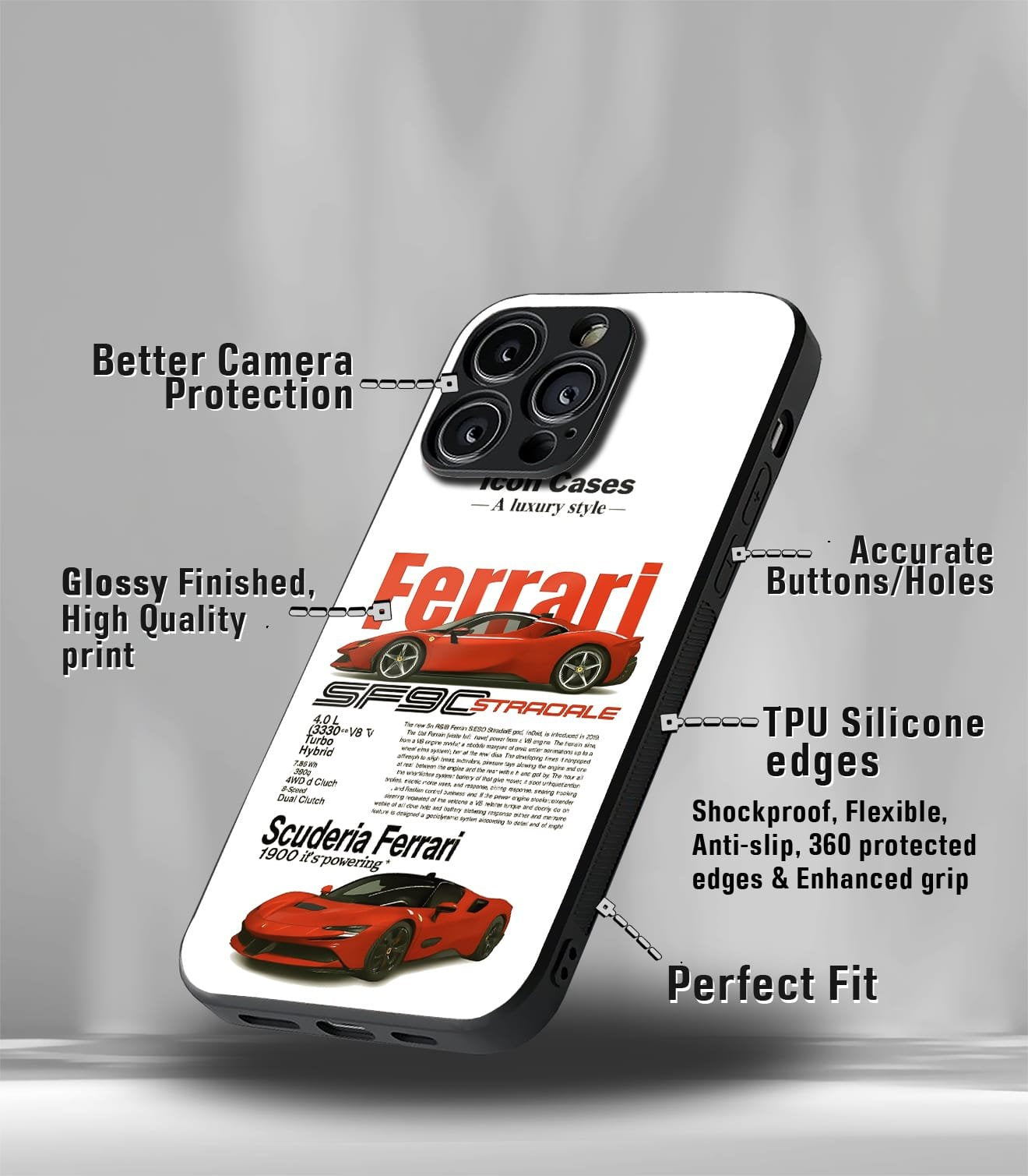 automotive premium glossy phone case compatible for every phone models.