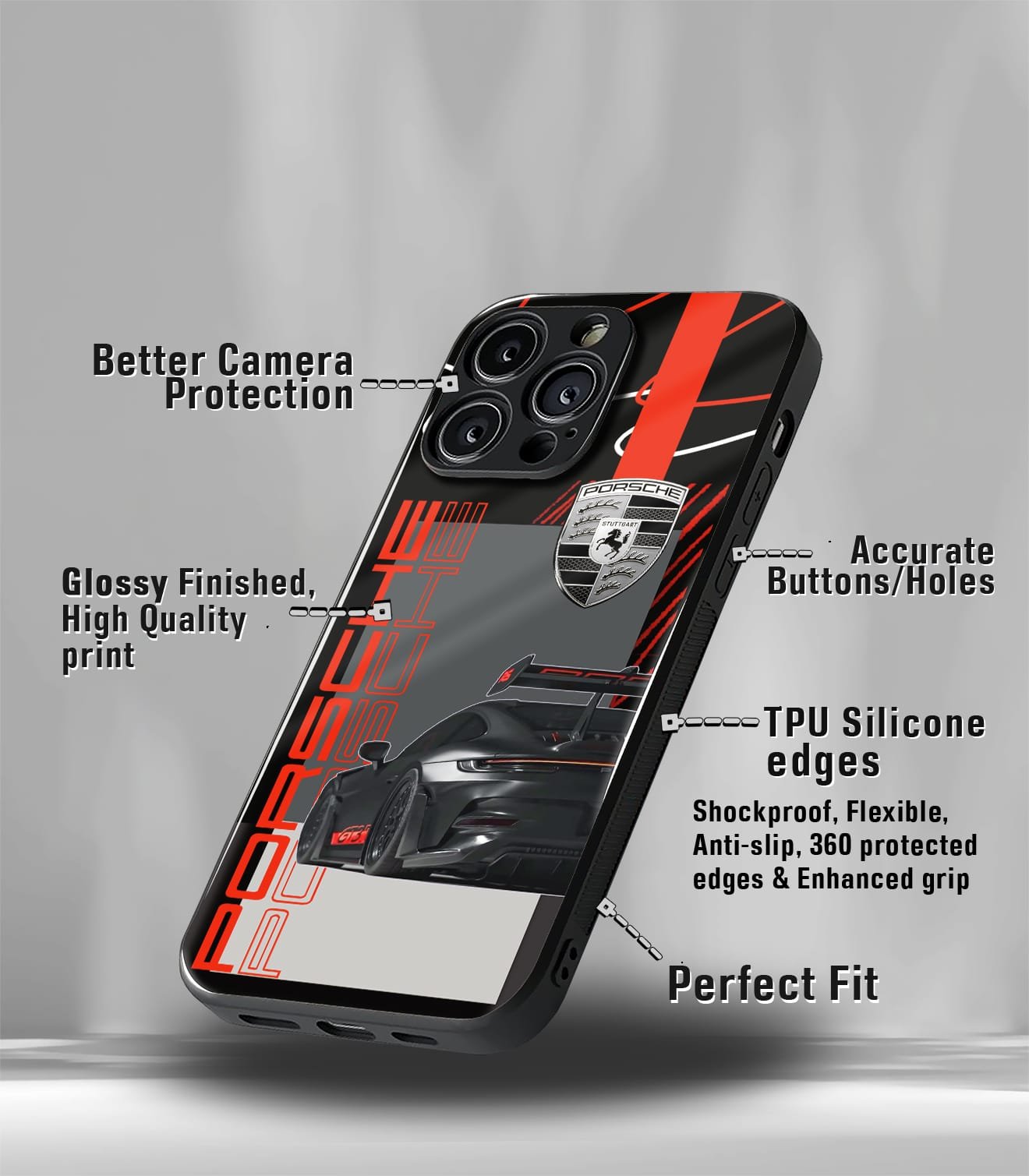 porsche super car premium glossy phone case compatible for every phone models.
