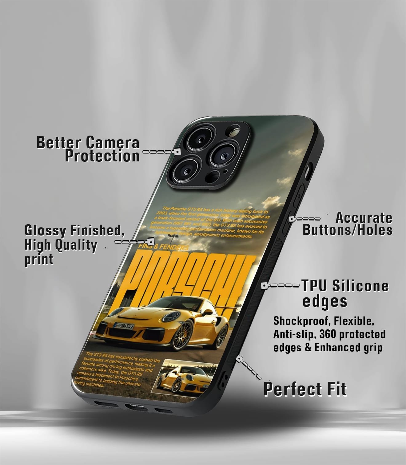 porsche super car premium glossy phone case compatible for every phone models.