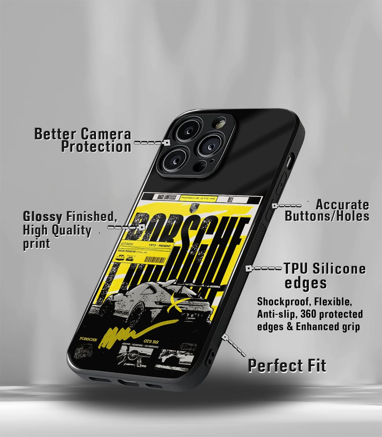 porsche super car premium glossy phone case compatible for every phone models.