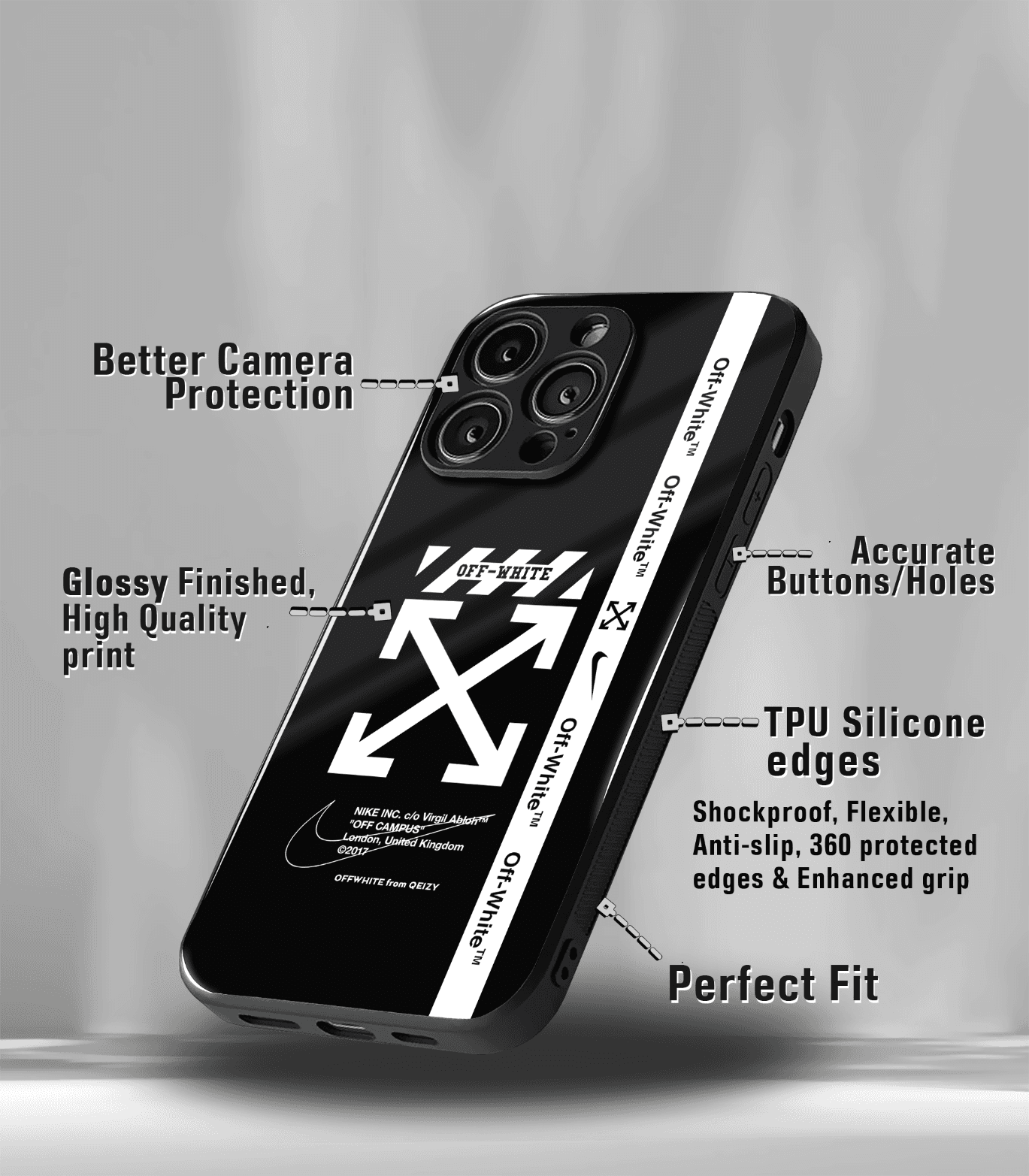 offwhite premium glossy phone case compatible for all phone models!