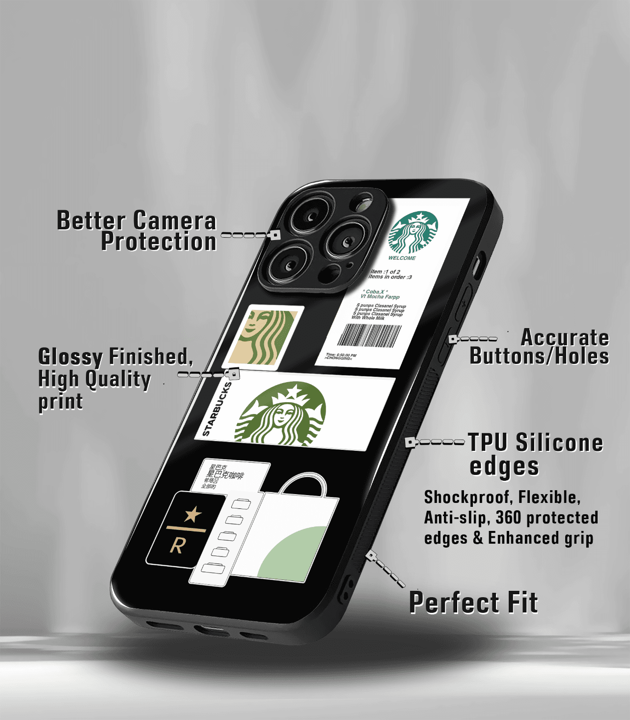 coffee edition premium glossy phone case compatible for all phone models!
