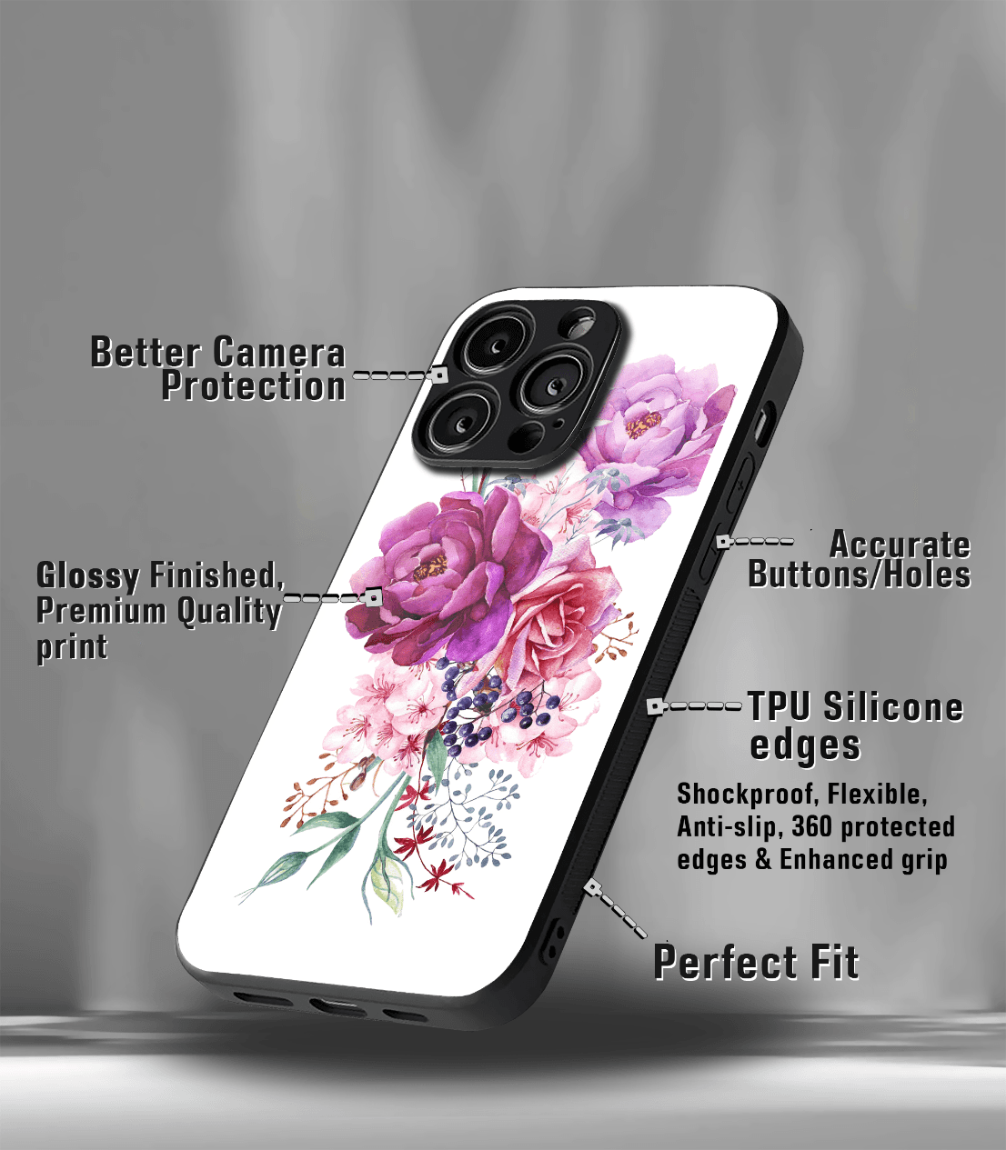'for her' premium glossy floral/ aesthetic phone case compatible for every phone models.