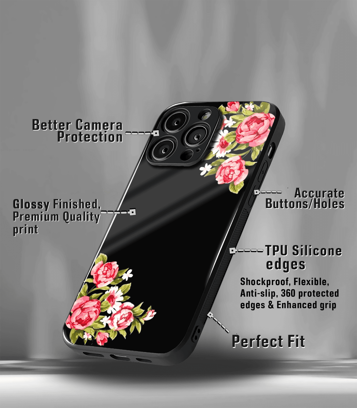 'for her' premium glossy floral/ aesthetic phone case compatible for every phone models.