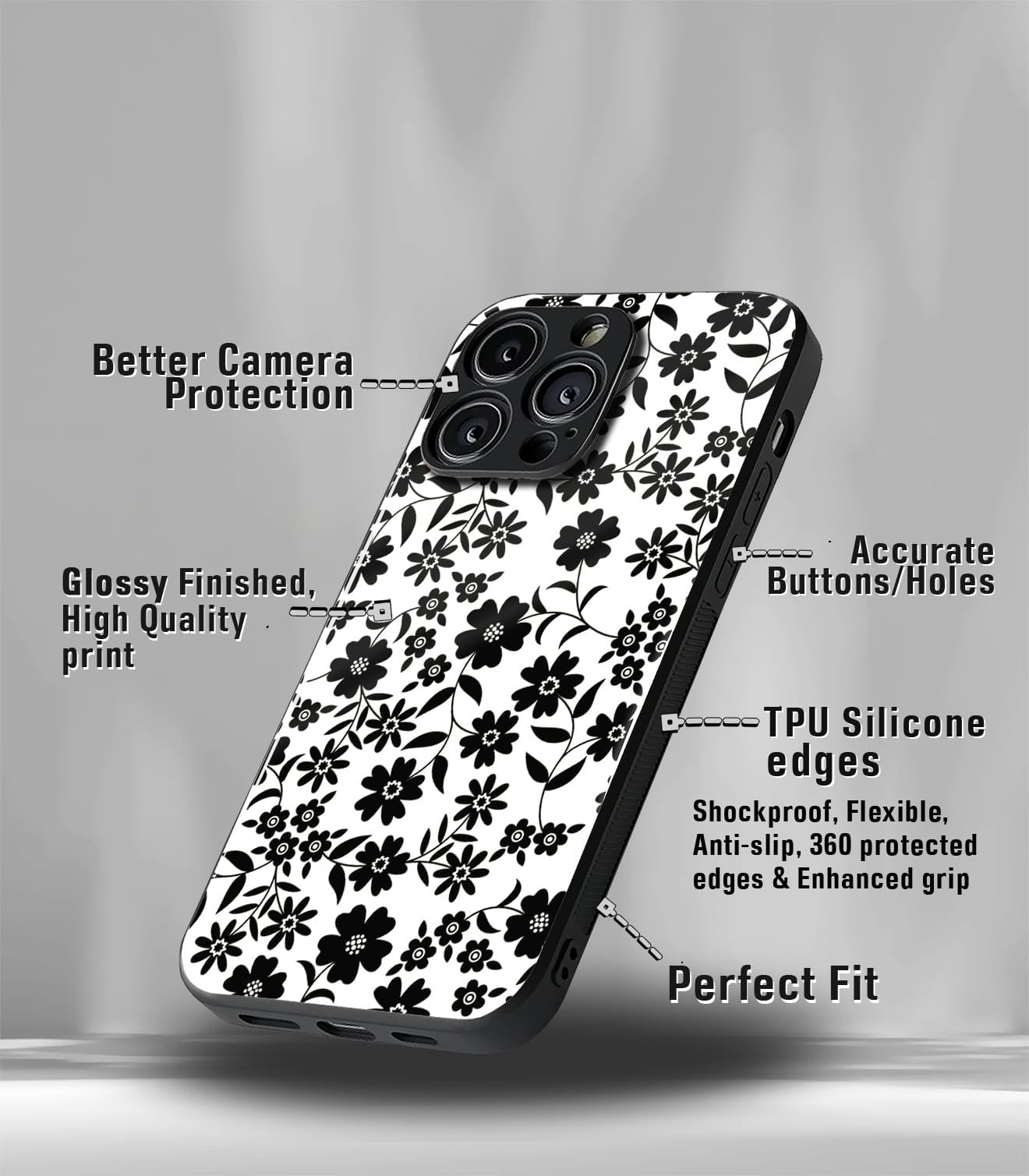 'for her' premium glossy floral/ aesthetic phone case compatible for every phone models.