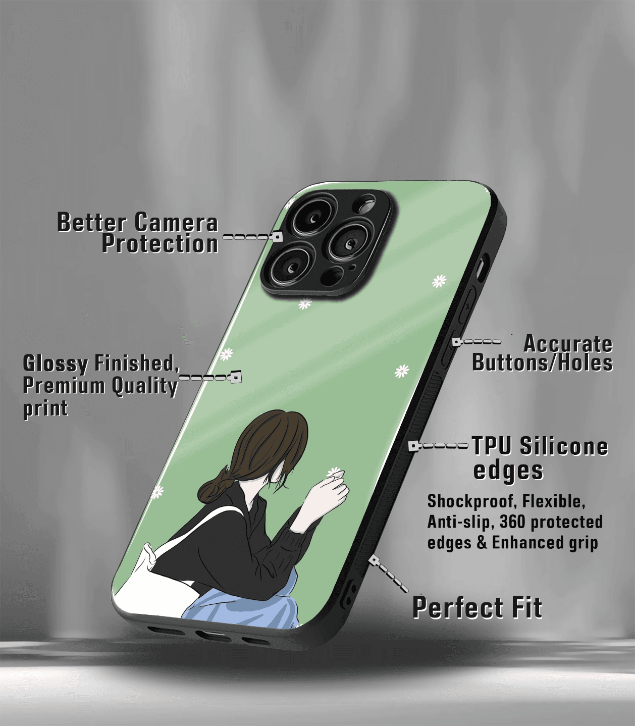 'for her' premium glossy floral/ aesthetic phone case compatible for every phone models.