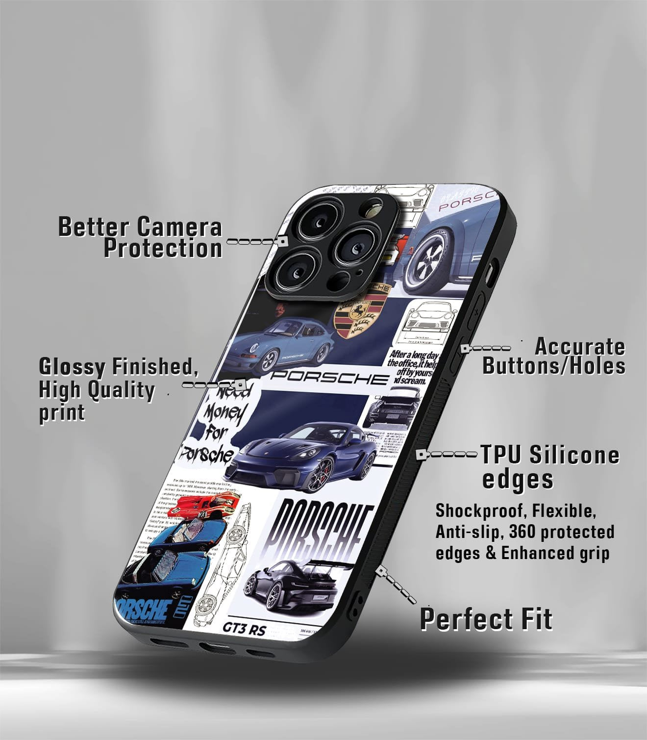 porsche car collage premium glossy phonecase