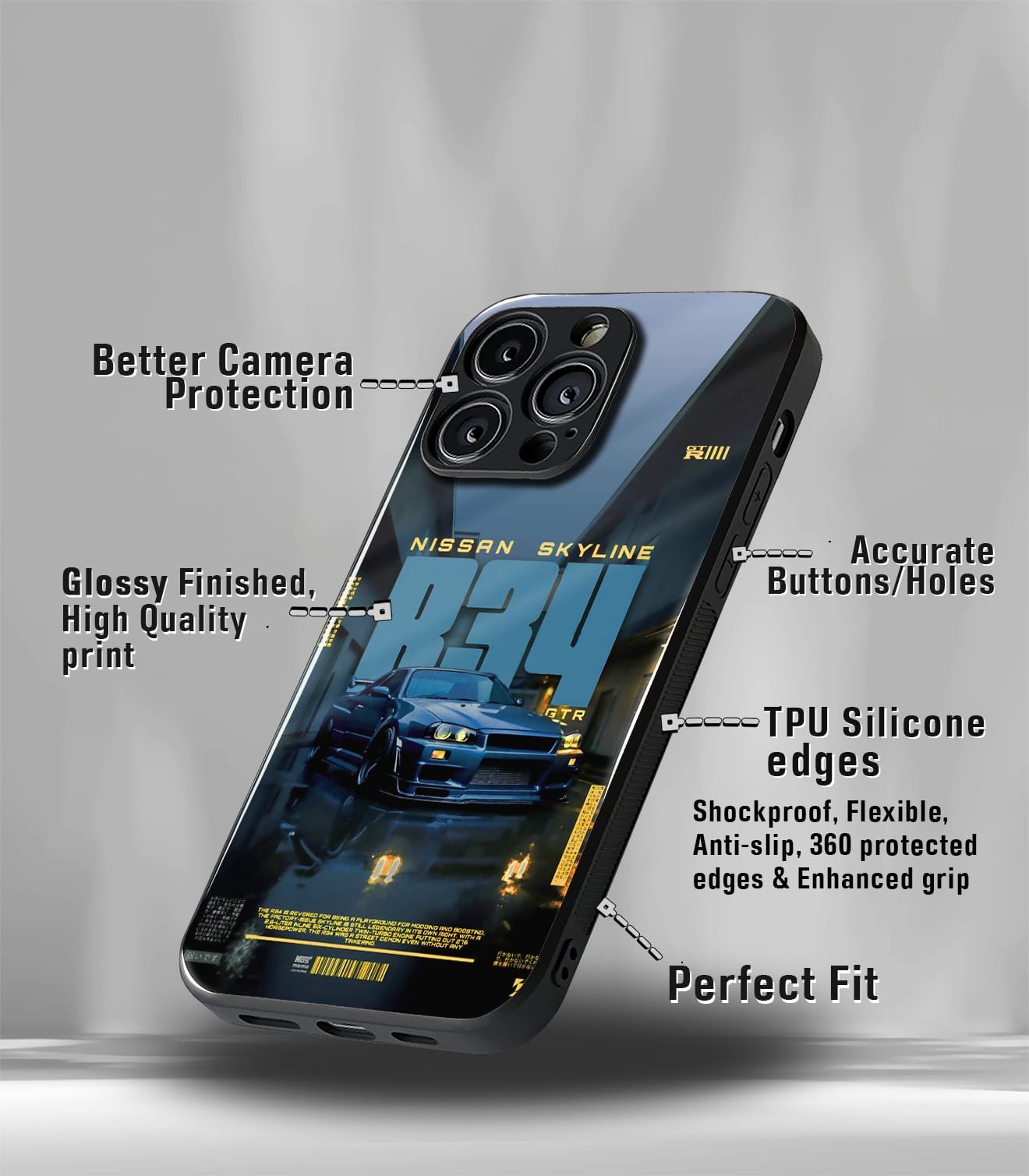 nissan skyline r34 premium glossy phonecase