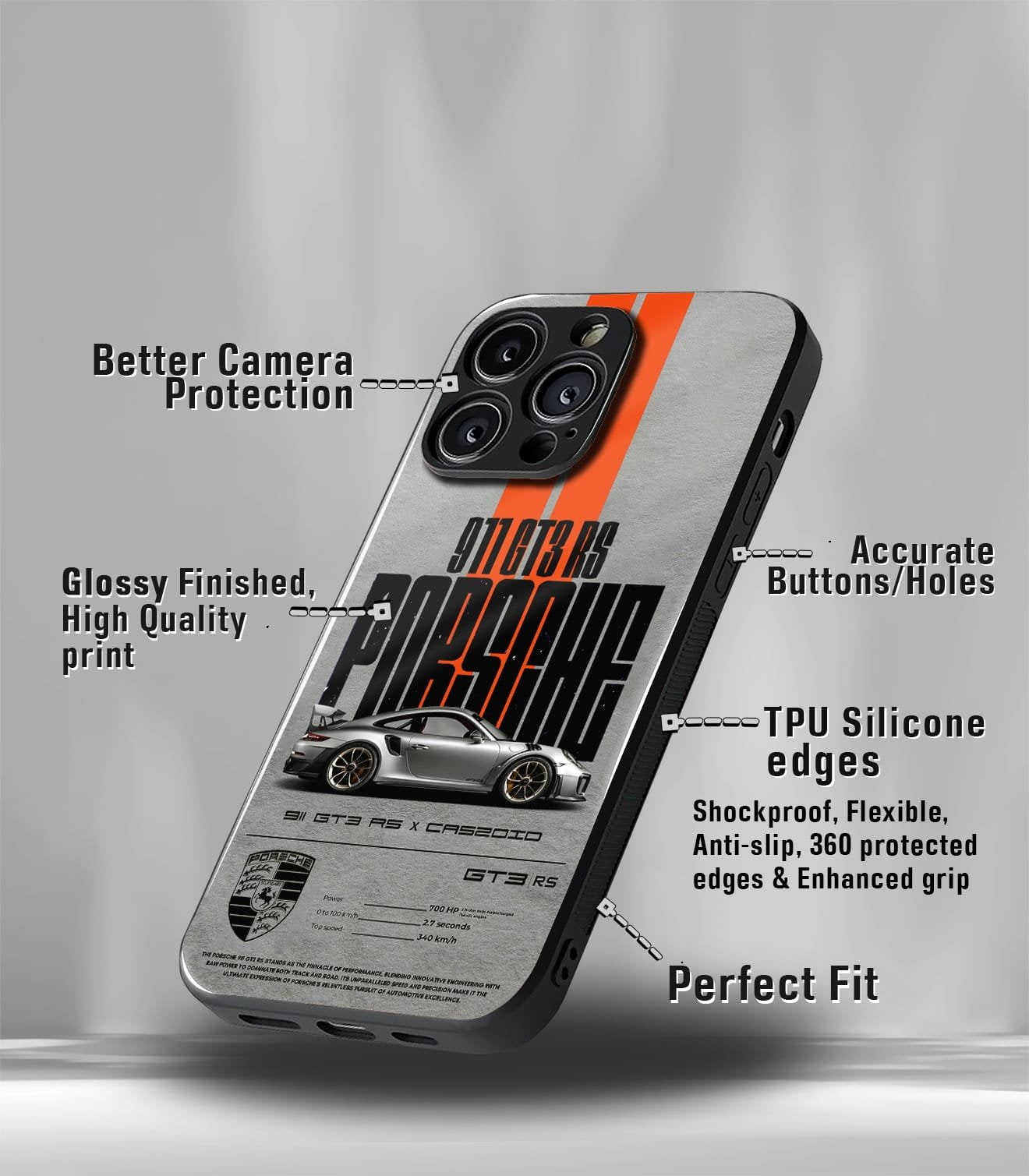 porsche 911 gt3rs grey premium glossy phonecase