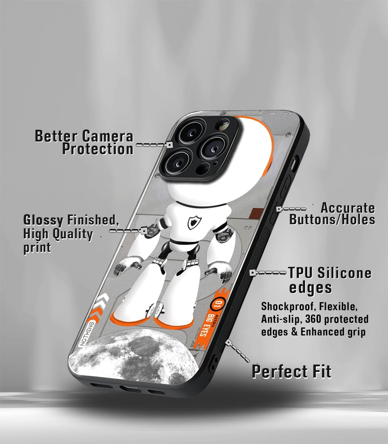 astronaut in grey premium glossy phonecase