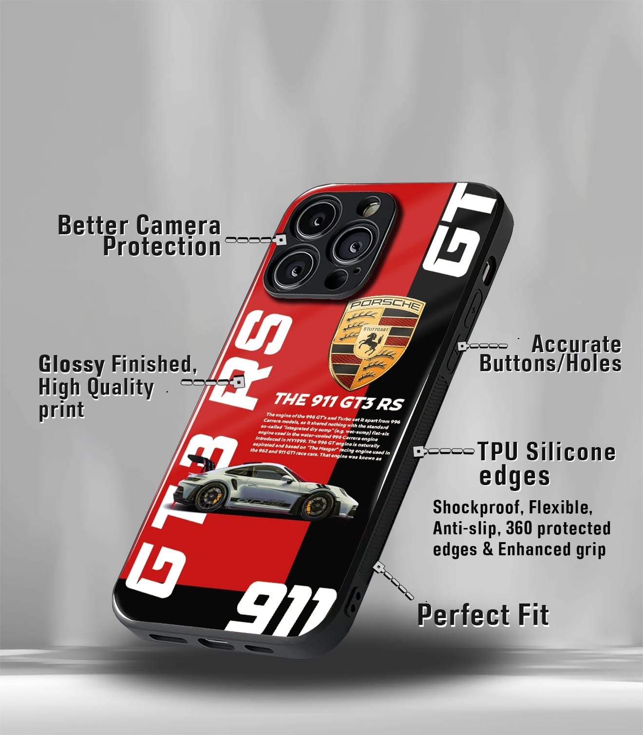 porsche gt3rs 911 red premium glossy phonecase