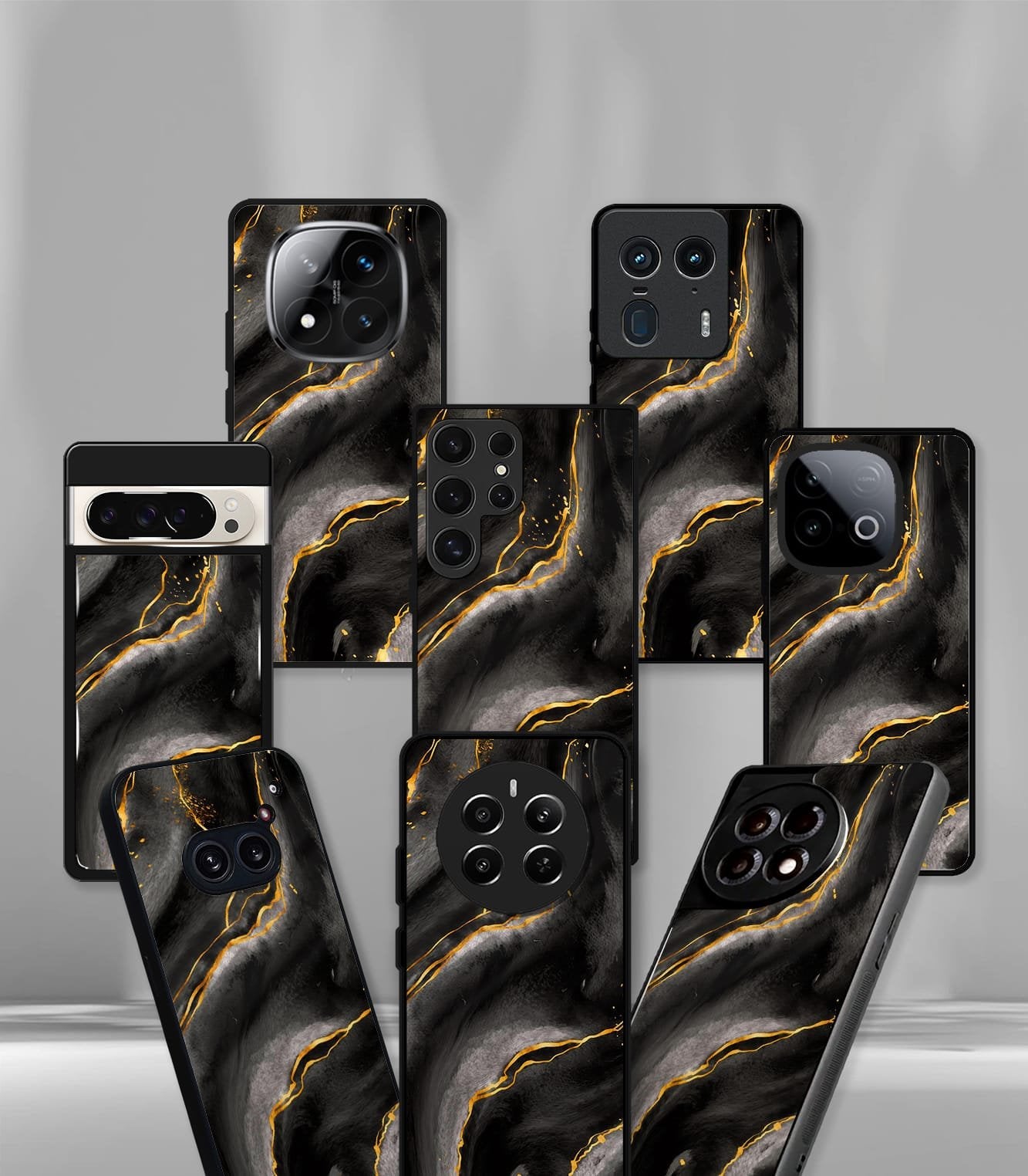 aesthetic black marble pattern premium glossy phonecase