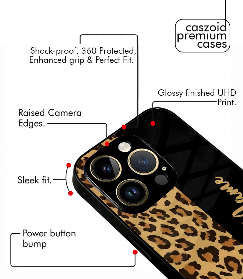 leopard pattern customized name printed premium glossy phone case