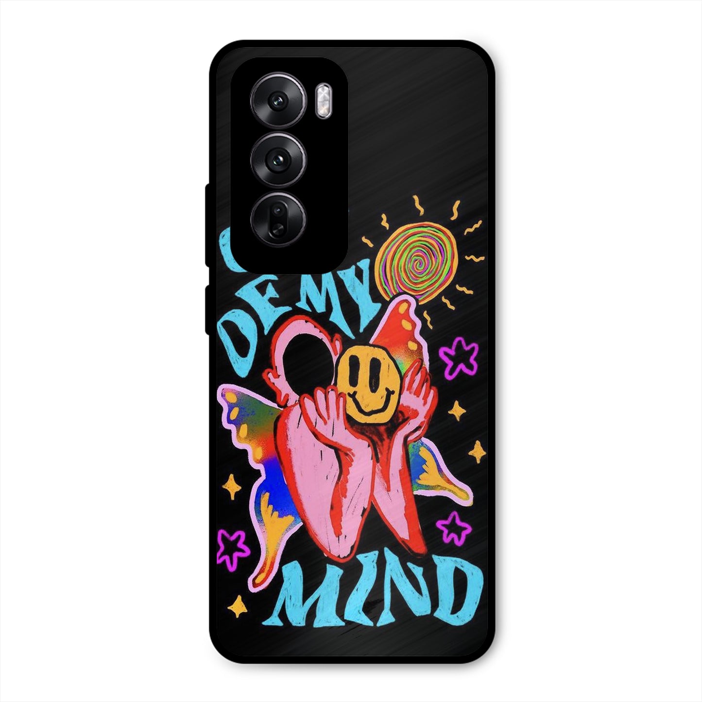 OUT OF MIND PSYCH FLORAL BLACK PREMIUM GLOSSY PHONECASE FOR OPPO RENO 12