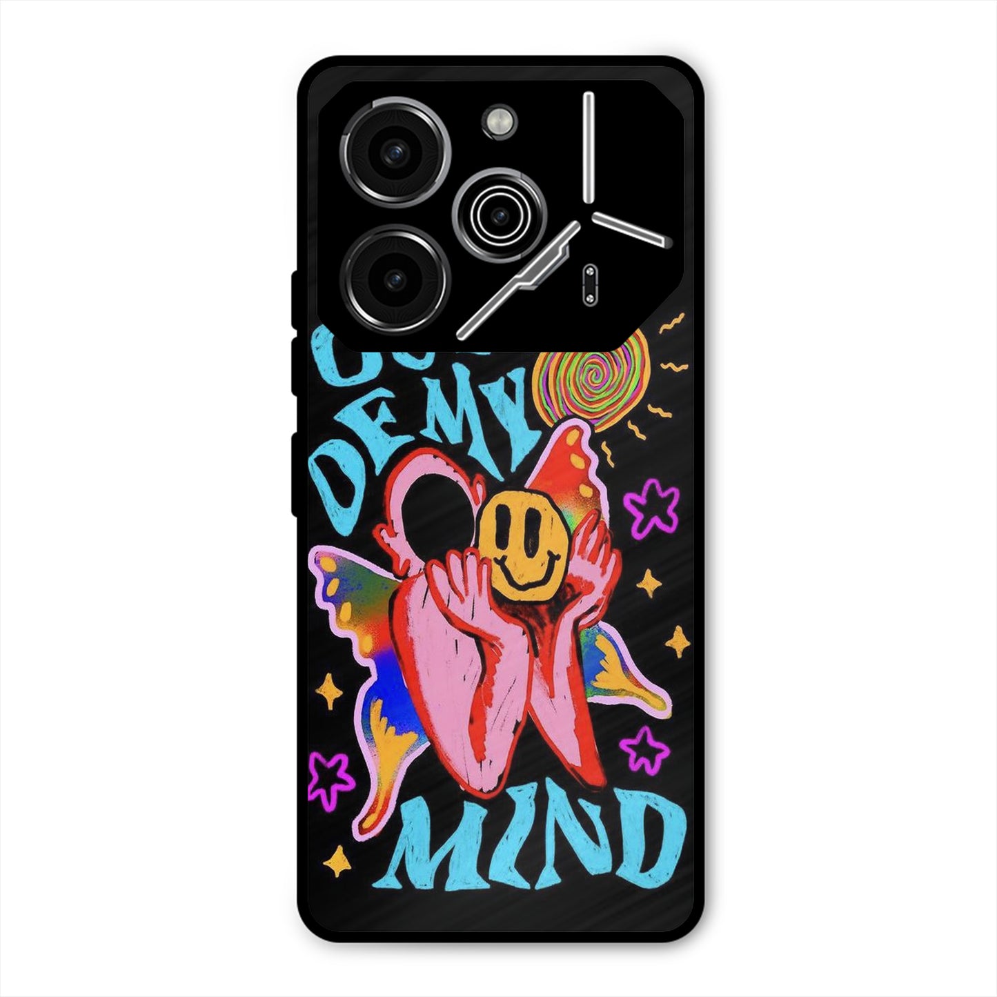 OUT OF MIND PSYCH FLORAL BLACK PREMIUM GLOSSY PHONECASE FOR TECNO POVA 6 PRO