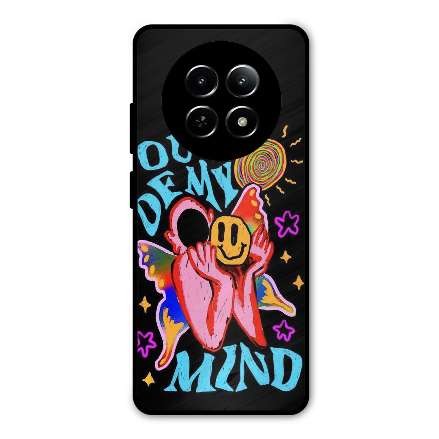 OUT OF MIND PSYCH FLORAL BLACK PREMIUM GLOSSY PHONECASE FOR REALME 13