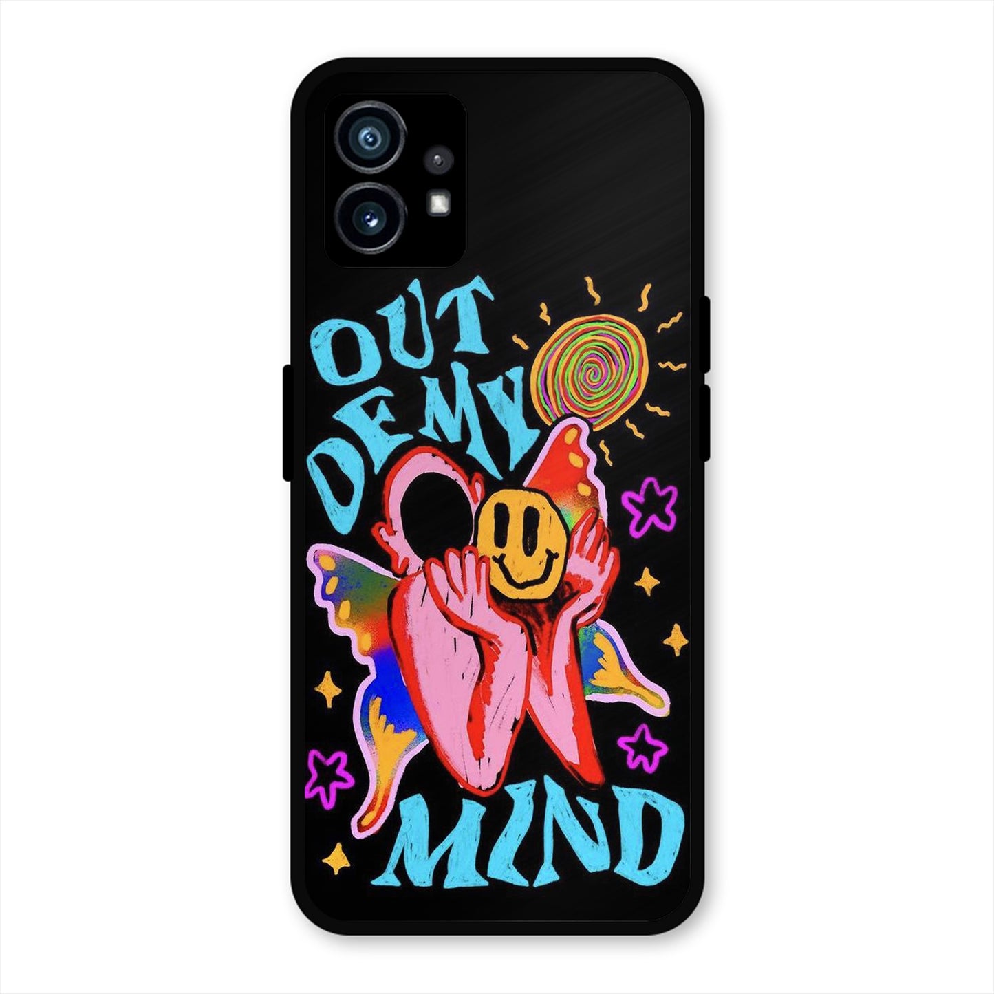 OUT OF MIND PSYCH FLORAL BLACK PREMIUM GLOSSY PHONECASE FOR NOTHING 1