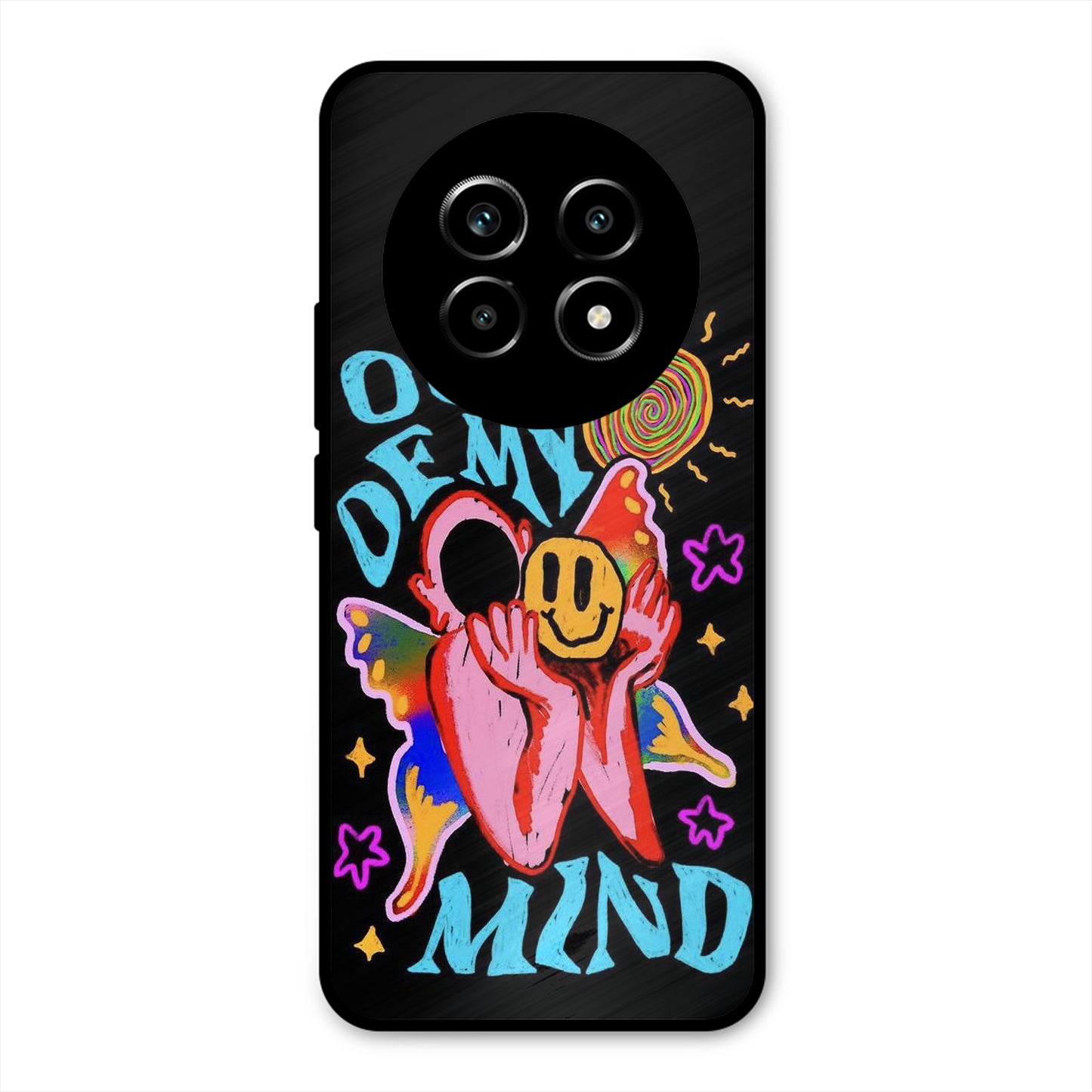OUT OF MIND PSYCH FLORAL BLACK PREMIUM GLOSSY PHONECASE FOR REALME 13 PRO
