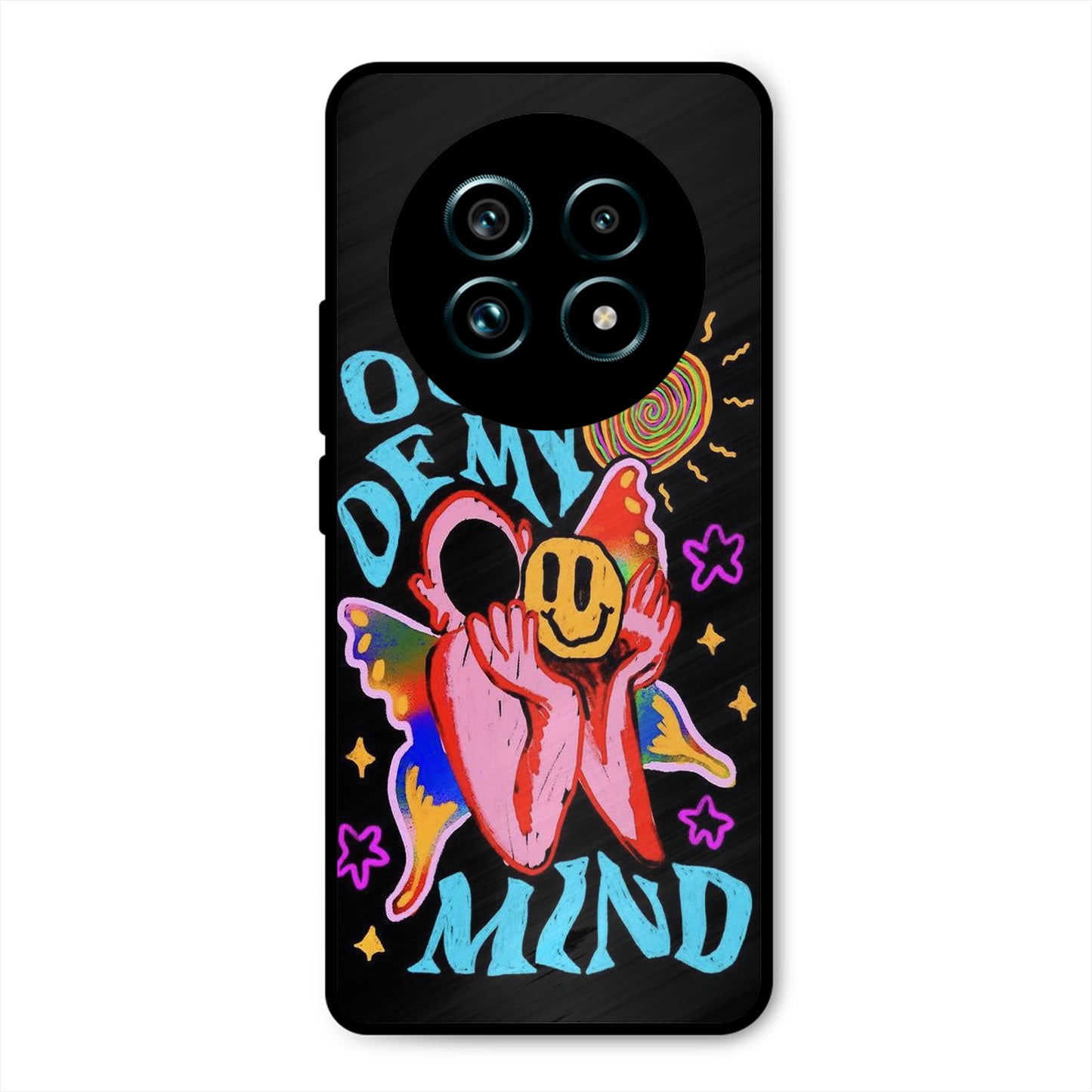 OUT OF MIND PSYCH FLORAL BLACK PREMIUM GLOSSY PHONECASE FOR REALME 13 PRO PLUS