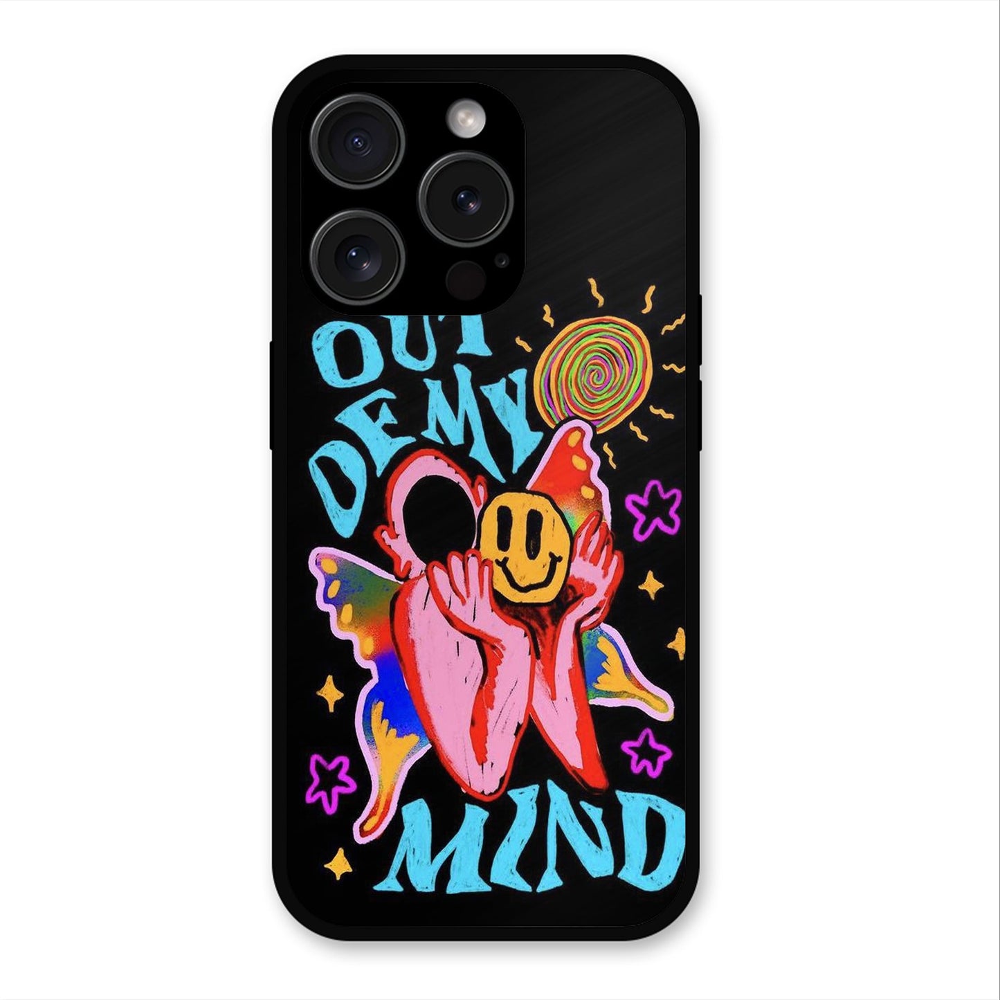 OUT OF MIND PSYCH FLORAL BLACK PREMIUM GLOSSY PHONECASE FOR IPHONE 15 PRO