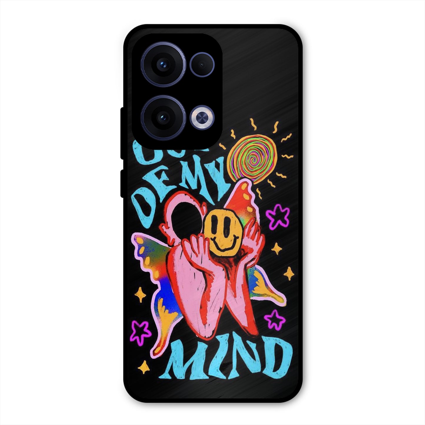 OUT OF MIND PSYCH FLORAL BLACK PREMIUM GLOSSY PHONECASE FOR OPPO RENO 13