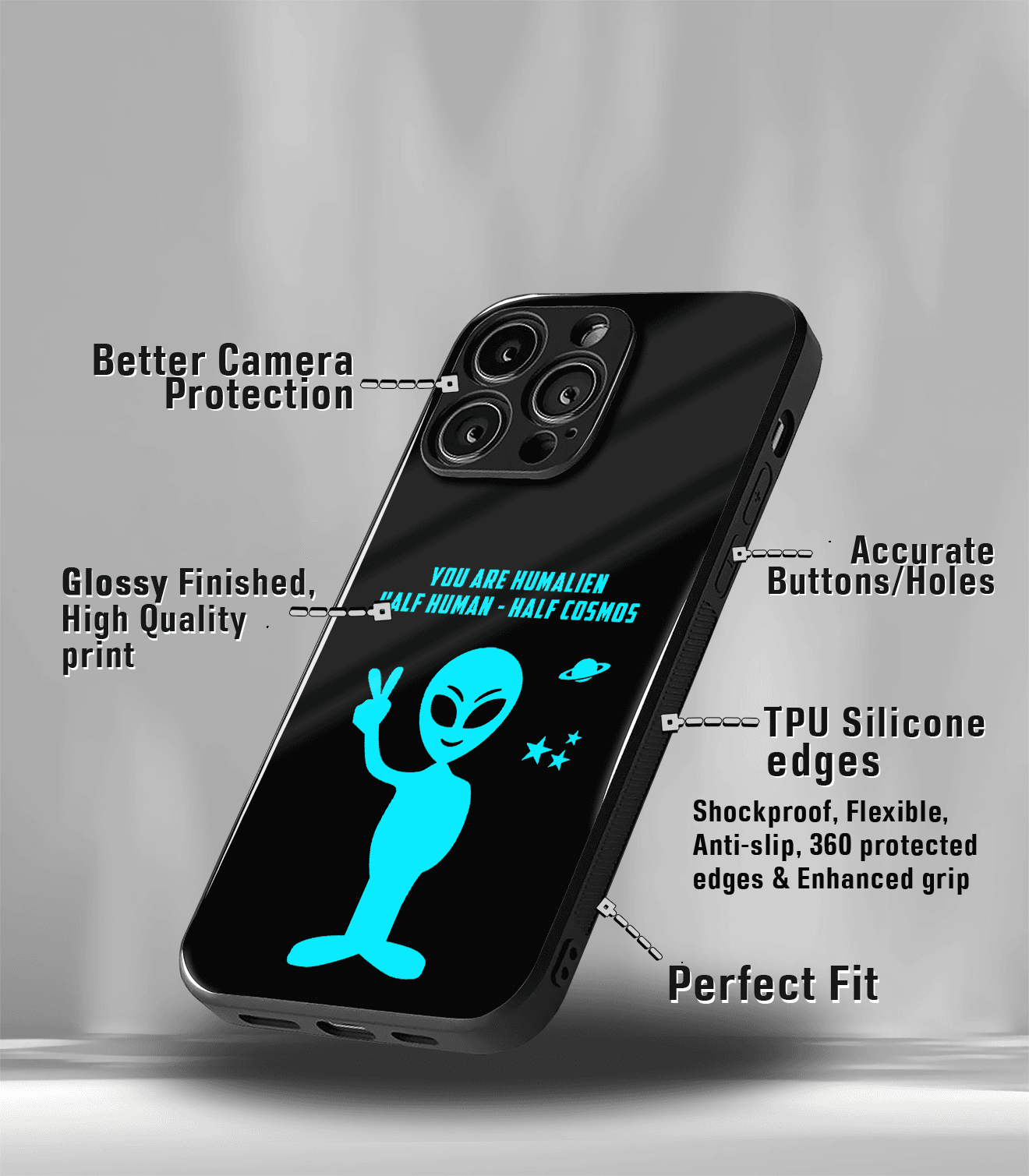 humaliens psych trippy premium glossy case.