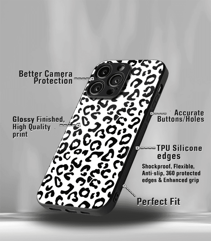 white leopard premium glossy phone case