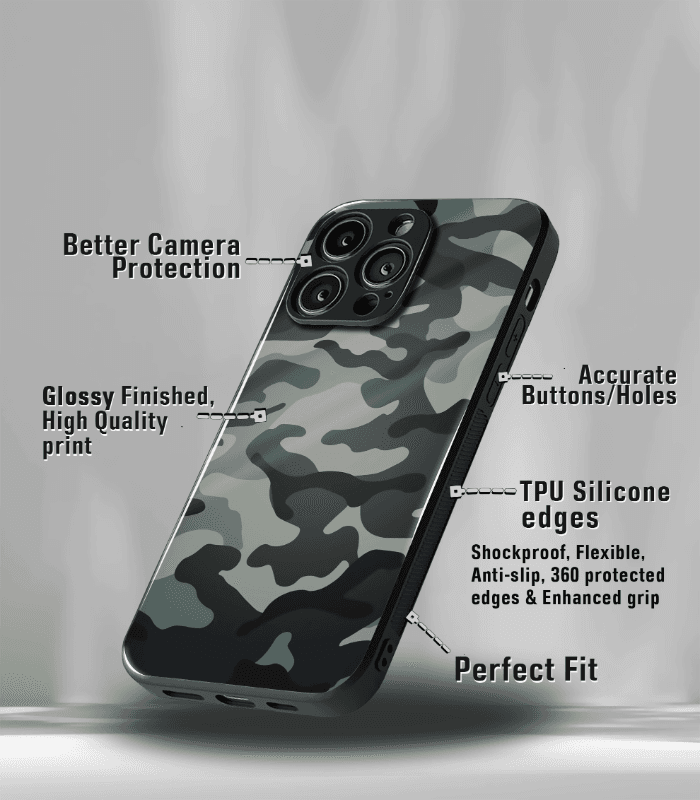 grey camo premium glossy phone case