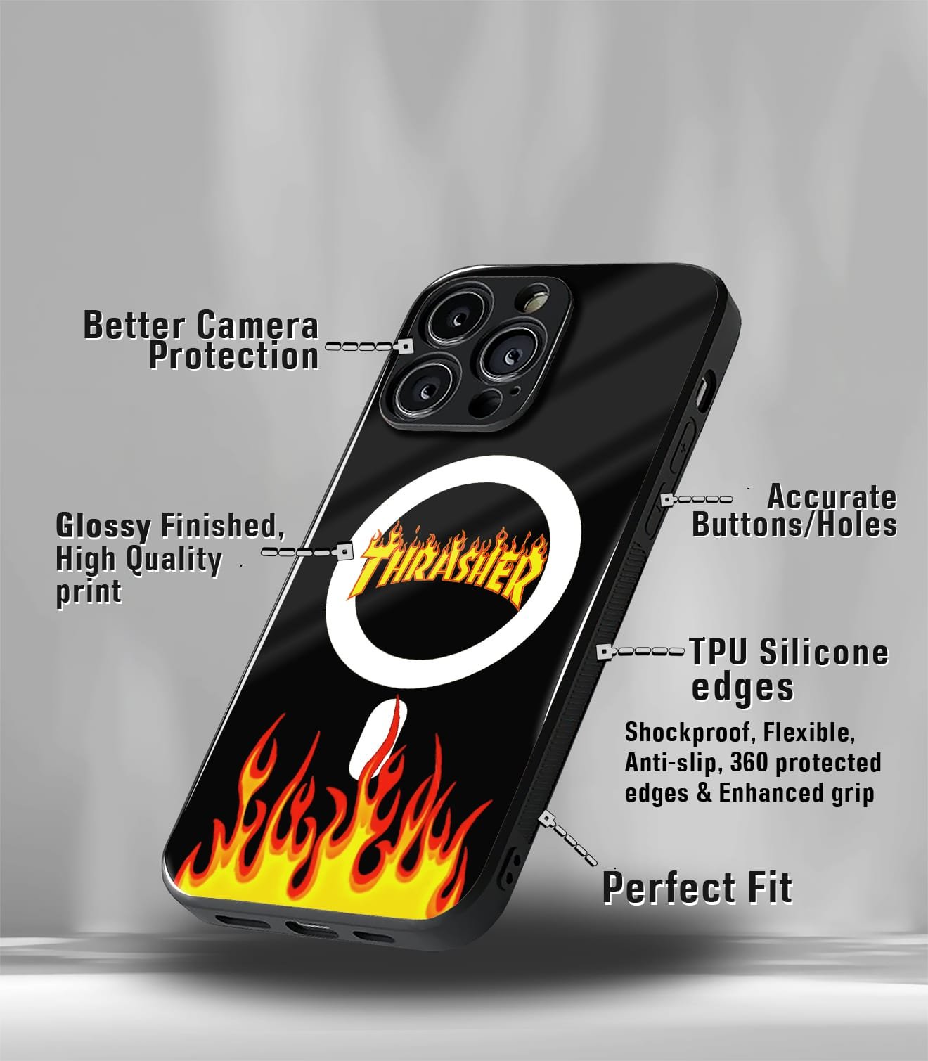 thrasher flame premium glossy phone case