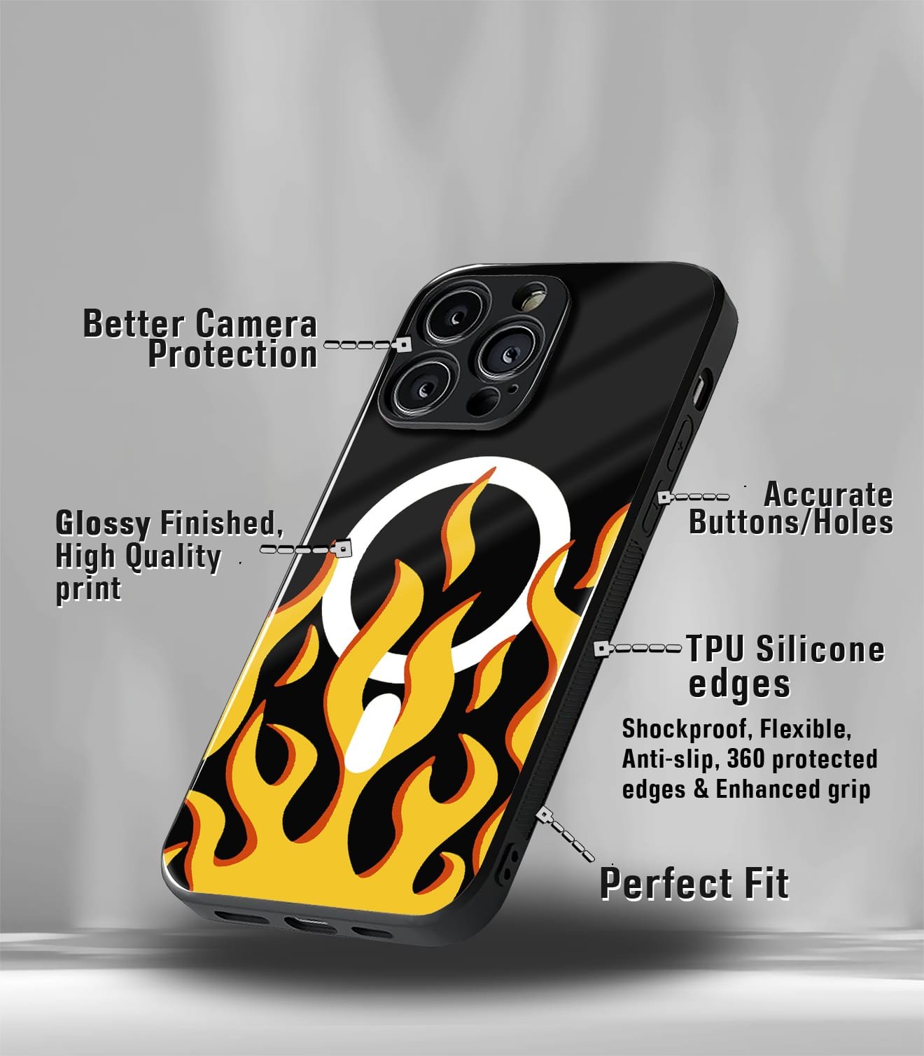 magsafe flame premium glossy phone case