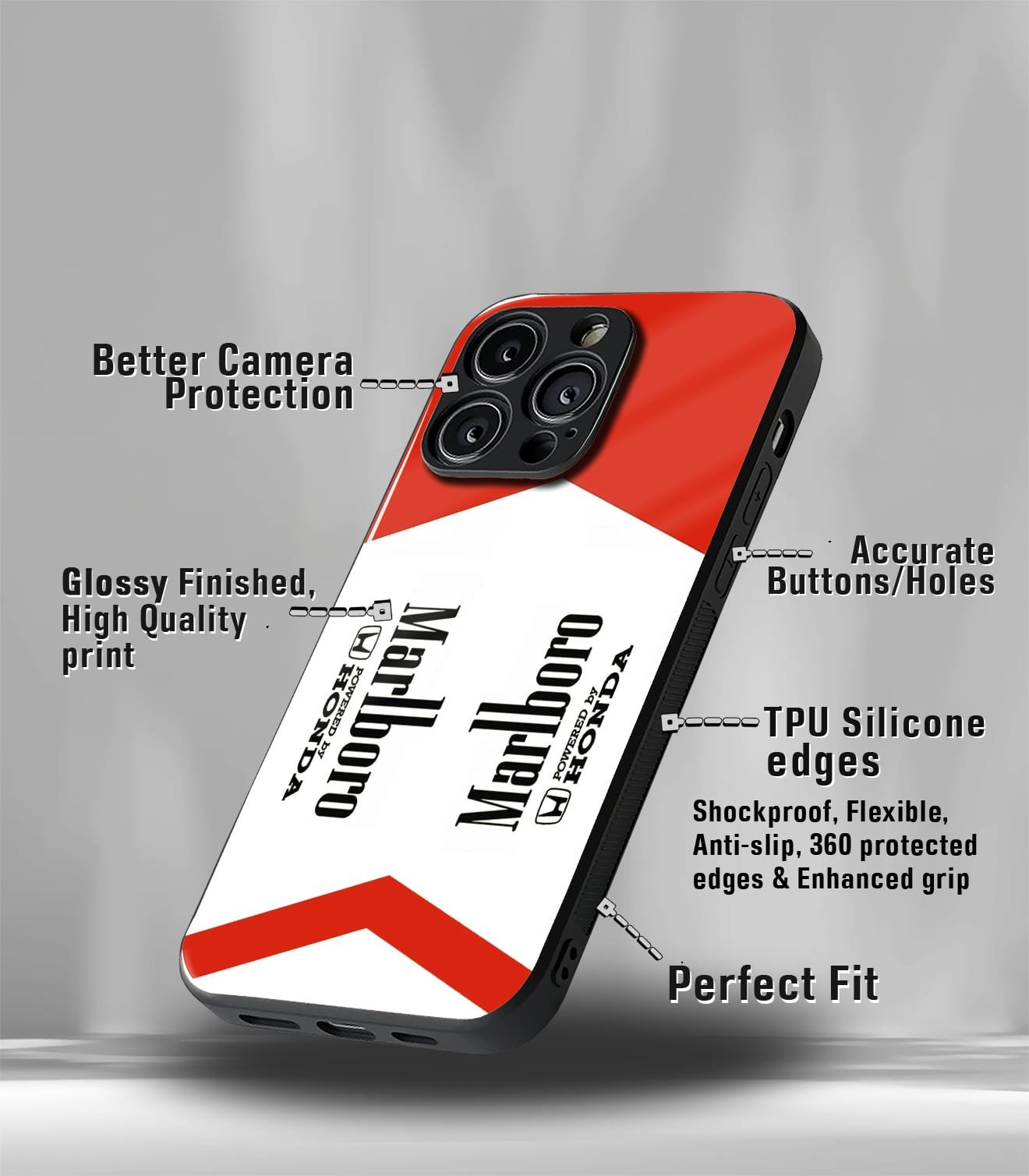 red marlboro premium glossy phone case compatible for all phone models!