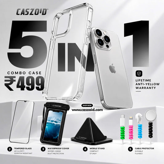 Caszoid's 5 in 1 Combo Products Anti-Yellow Crystal Clear Case