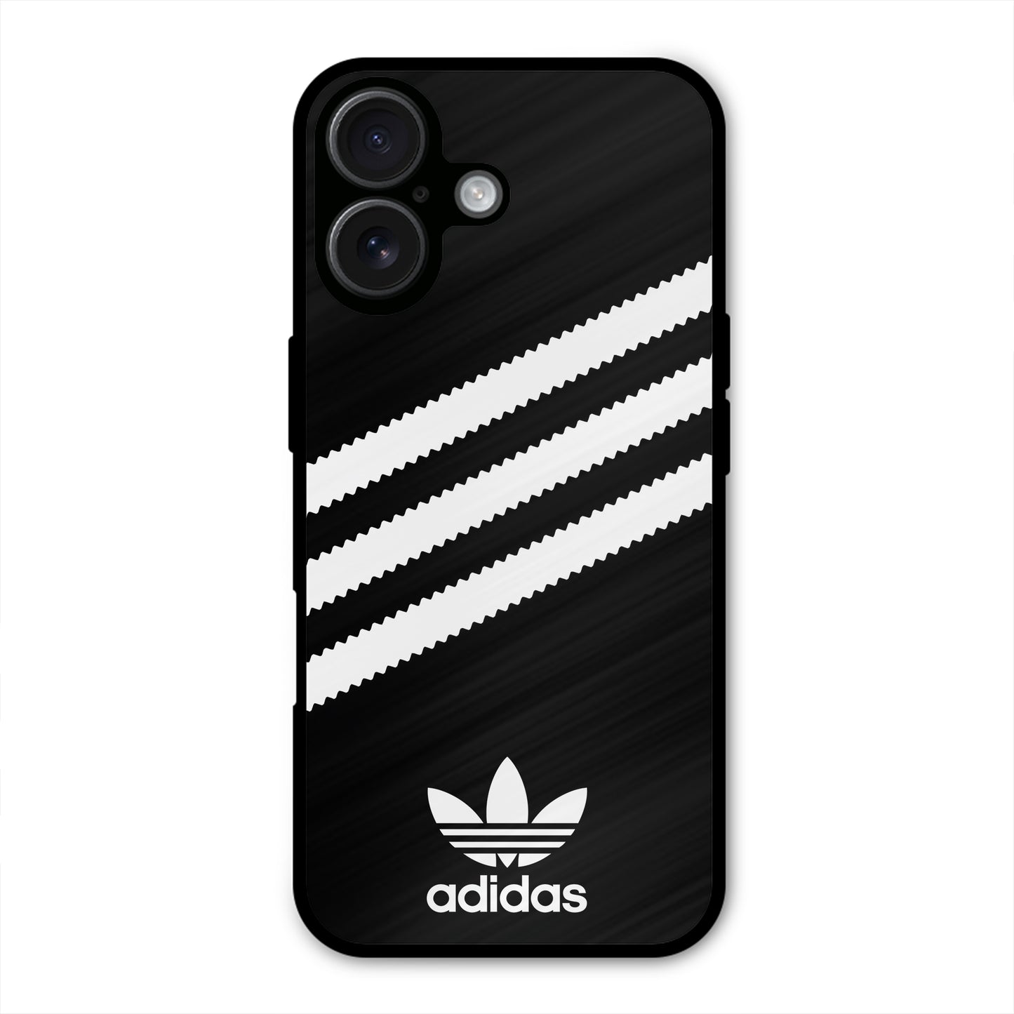 ADIDAS BLACK WHITE STRIPE WAVES METAL COVER FOR IPHONE 16