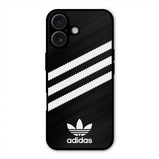 ADIDAS BLACK WHITE STRIPE WAVES METAL COVER FOR IPHONE 16