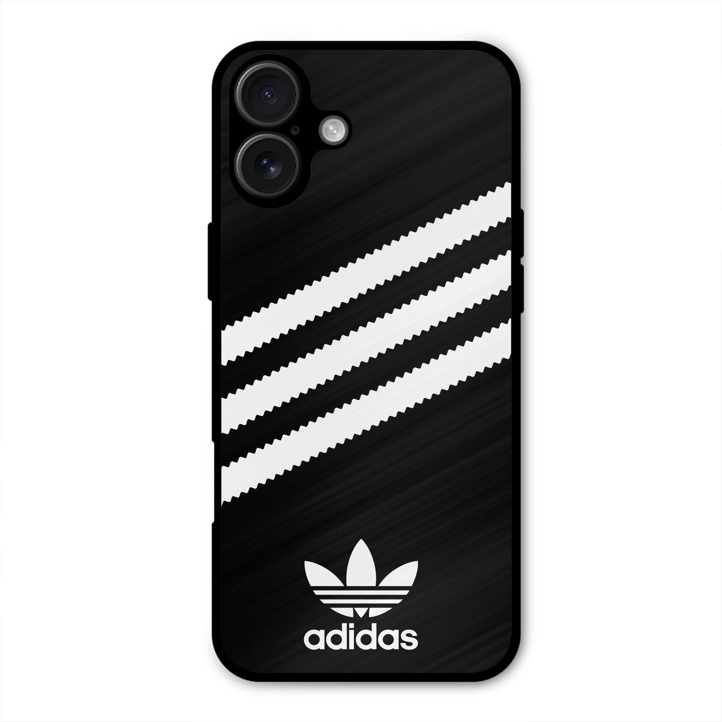 ADIDAS BLACK WHITE STRIPE WAVES METAL COVER FOR IPHONE 16 PLUS