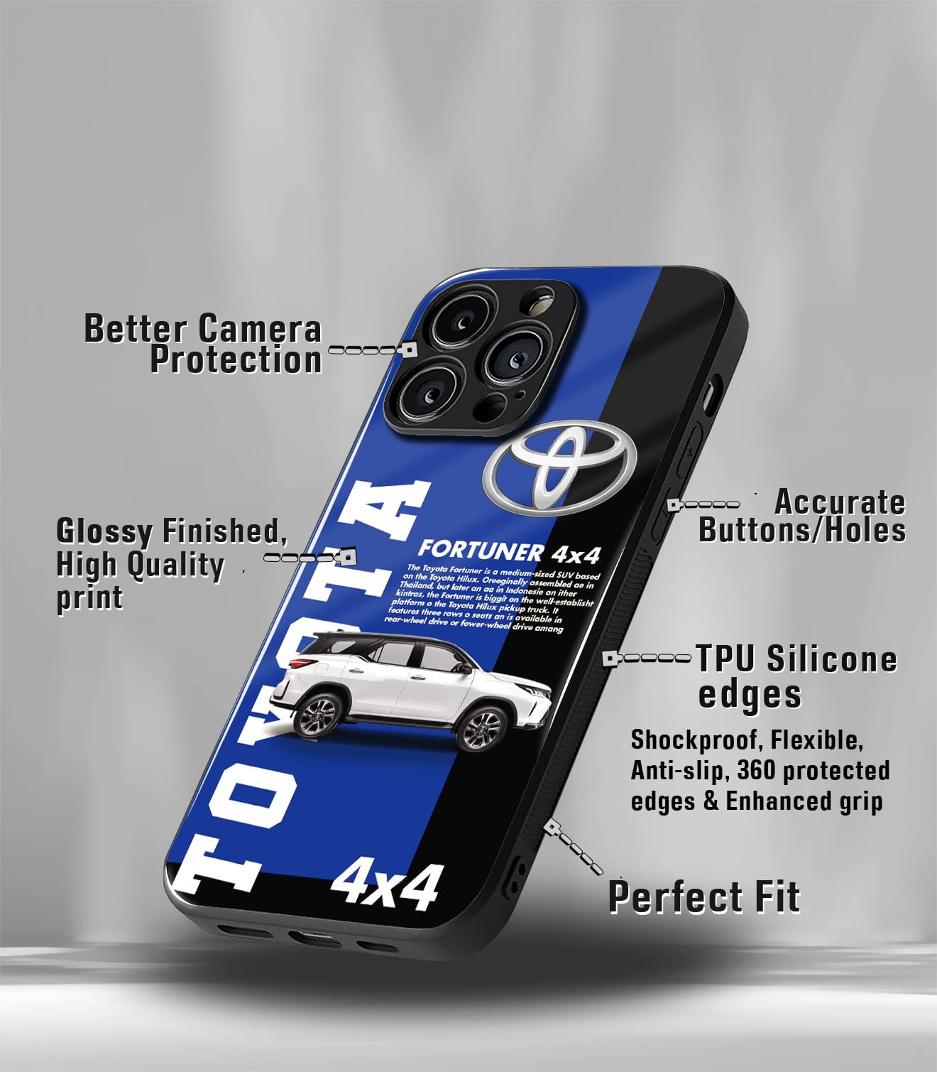 toyota fortuner premium glossy phone case compatible for every phone models.
