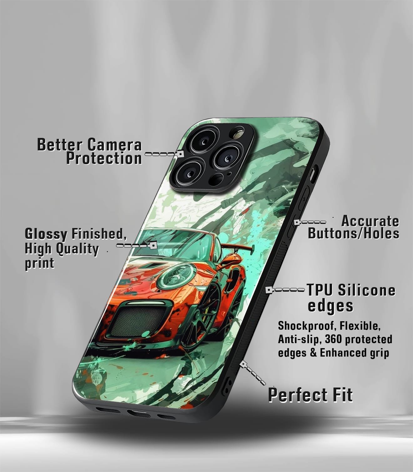super car automotive premium glossy phone case compatible for every phone models.