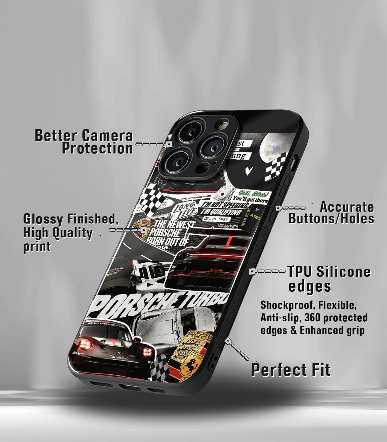 porsche super car premium glossy phone case compatible for every phone models.