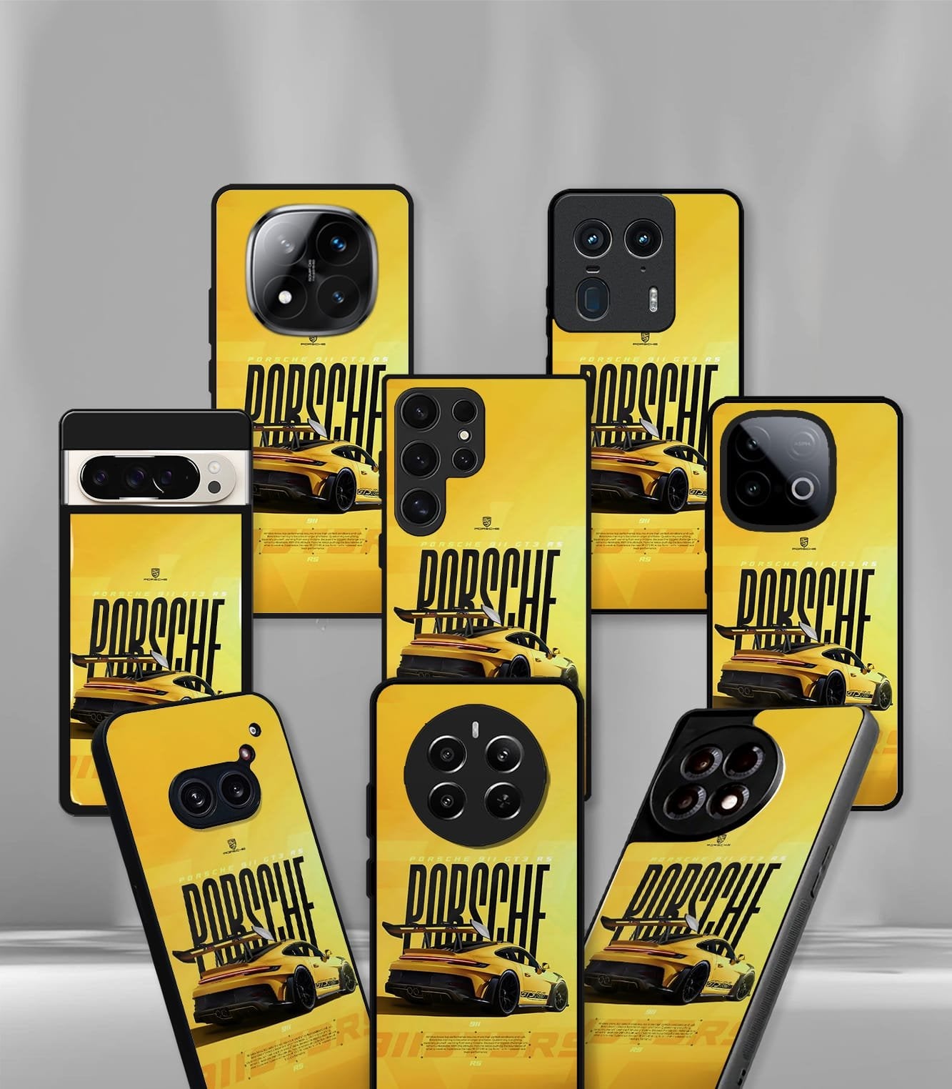 yellow porsche premium glossy phone case compatible for every phone models.