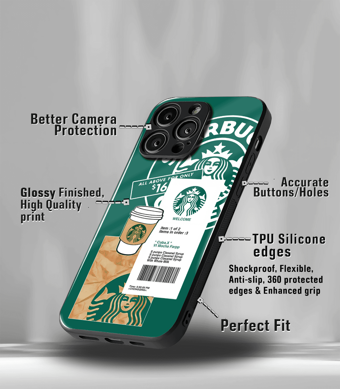 coffee edition premium glossy phone case compatible for all phone models!