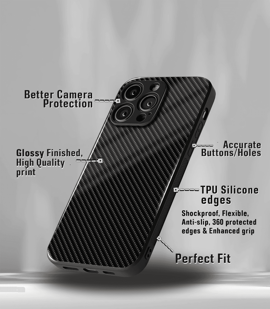 carbon fiber pattern premium glossy phone case compatible for all phone models!