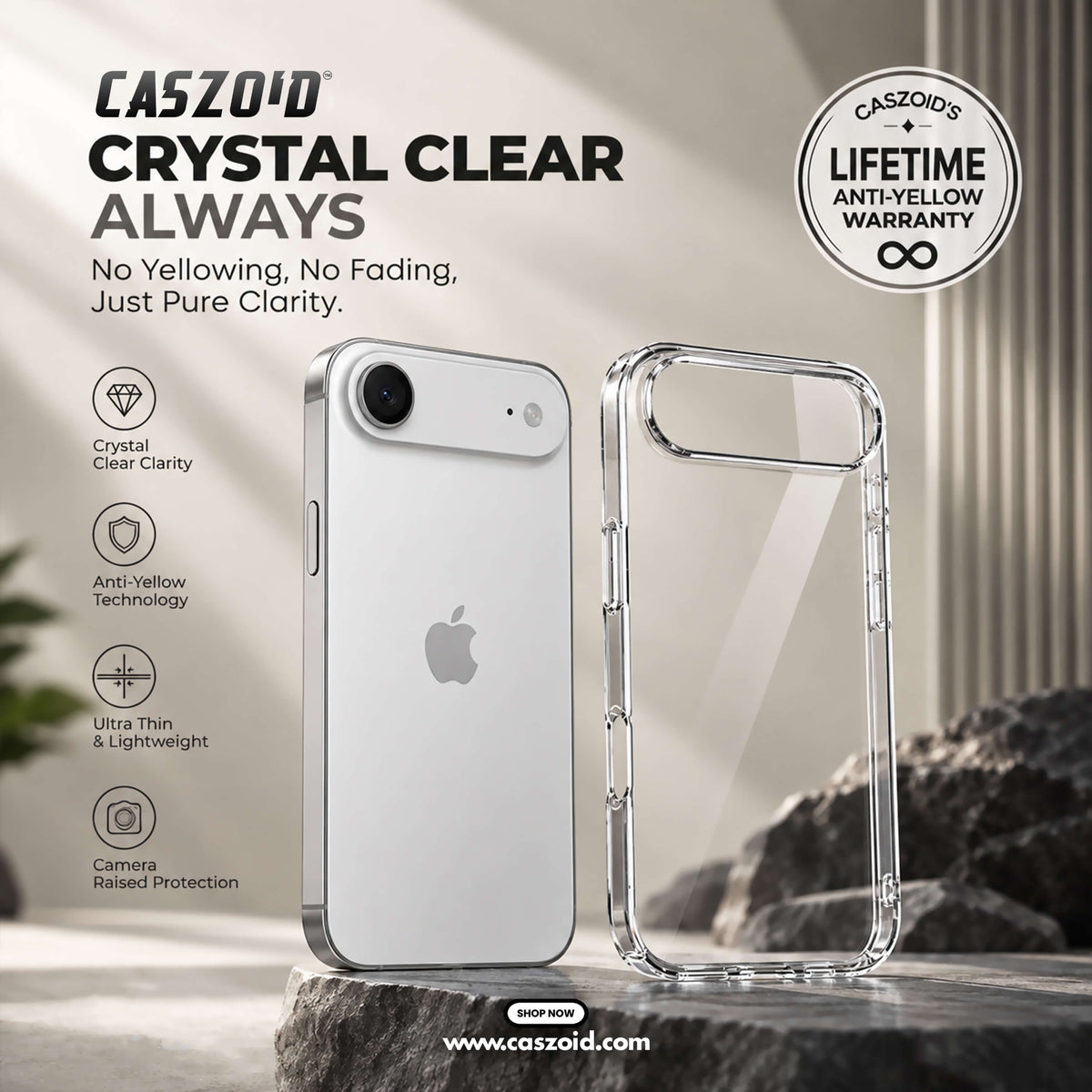 anti-yellow crystal clear phone case with lifetime anti-yellow warranty