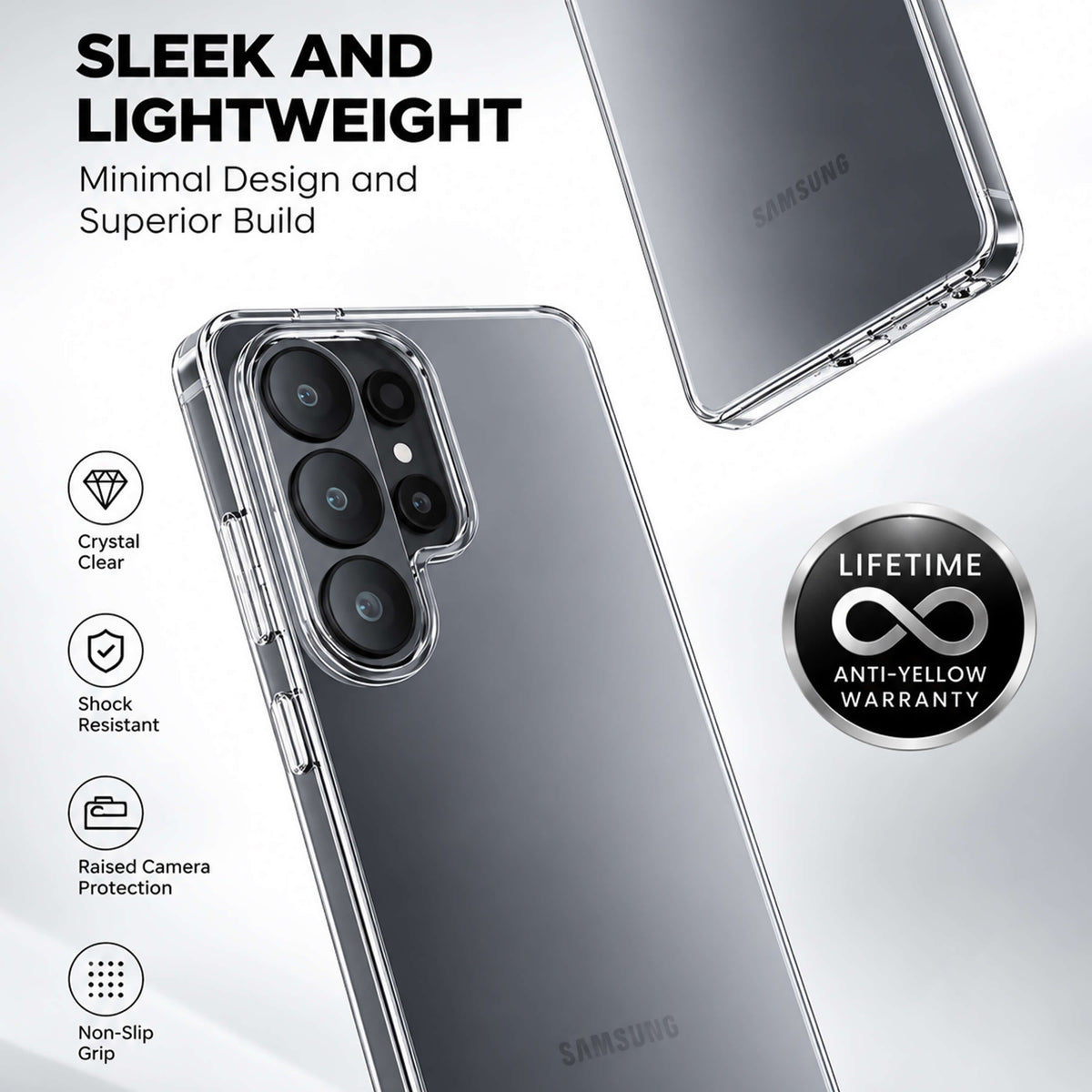 anti-yellow crystal clear phone case with lifetime anti-yellow warranty