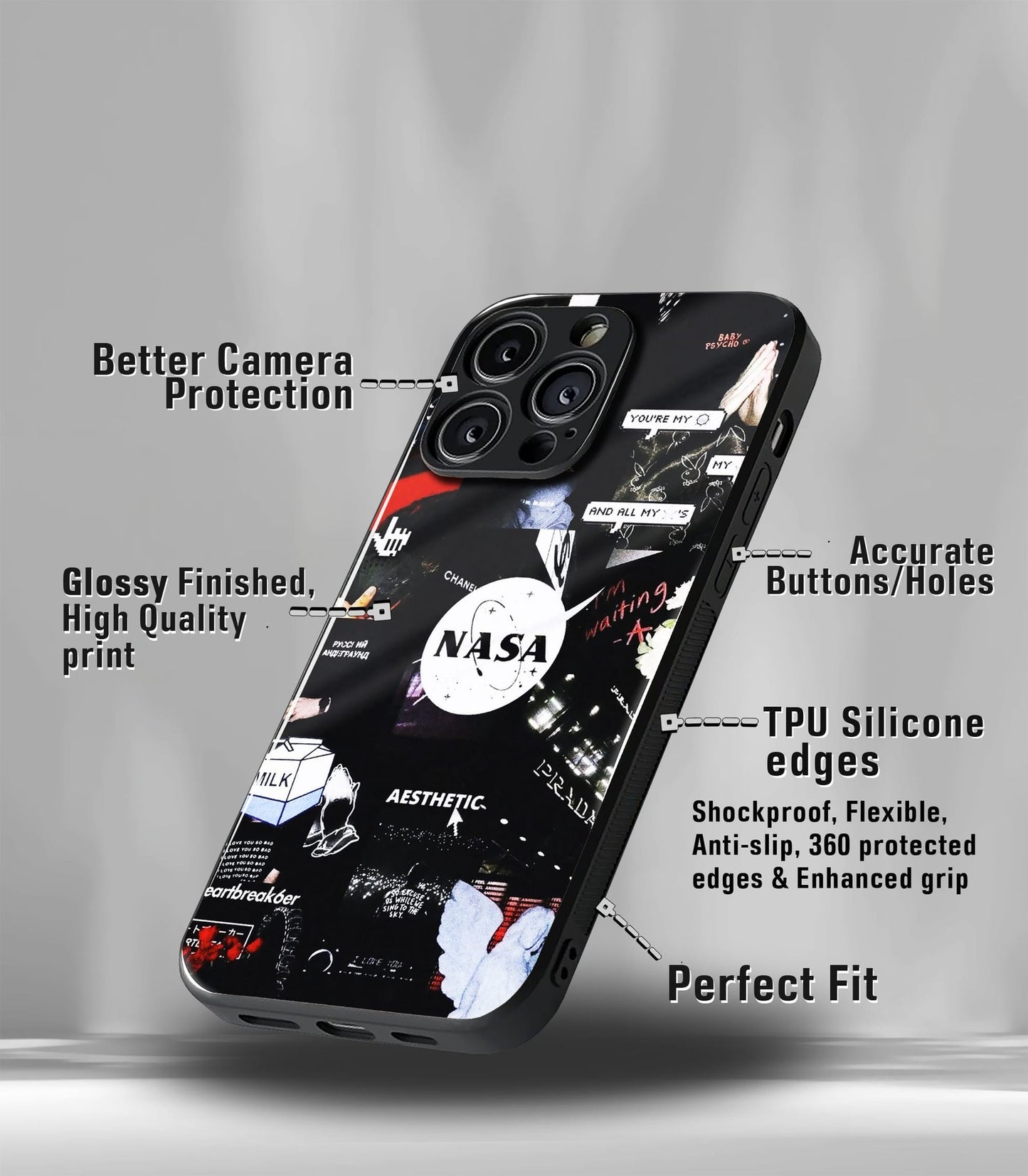 cutout patternic premium glossy phone case compatible for every phone models.