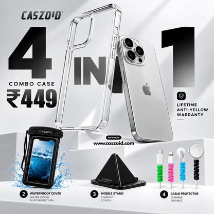 Caszoid's 4 in 1 Combo Products Anti-Yellow Crystal Clear Case