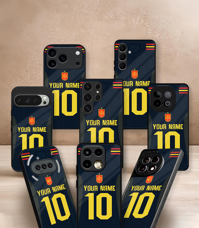 customized spain blue away kit fifa wc26 edition premium glossy phone case
