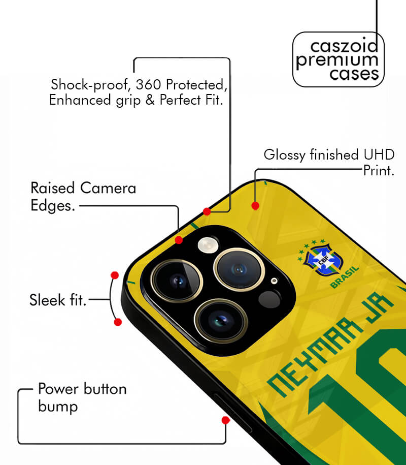 neymar jr 10 brazil home kit fifa wc26 edition premium glossy phone case