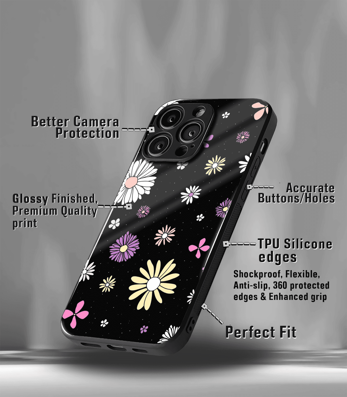 'for her' premium glossy floral/ aesthetic phone case compatible for every phone models.