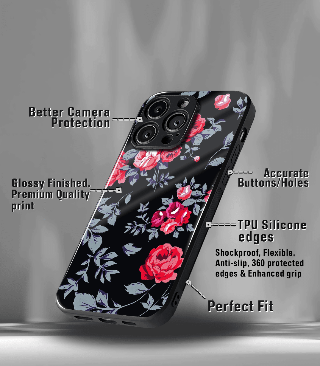 'for her' premium glossy floral/ aesthetic phone case compatible for every phone models.